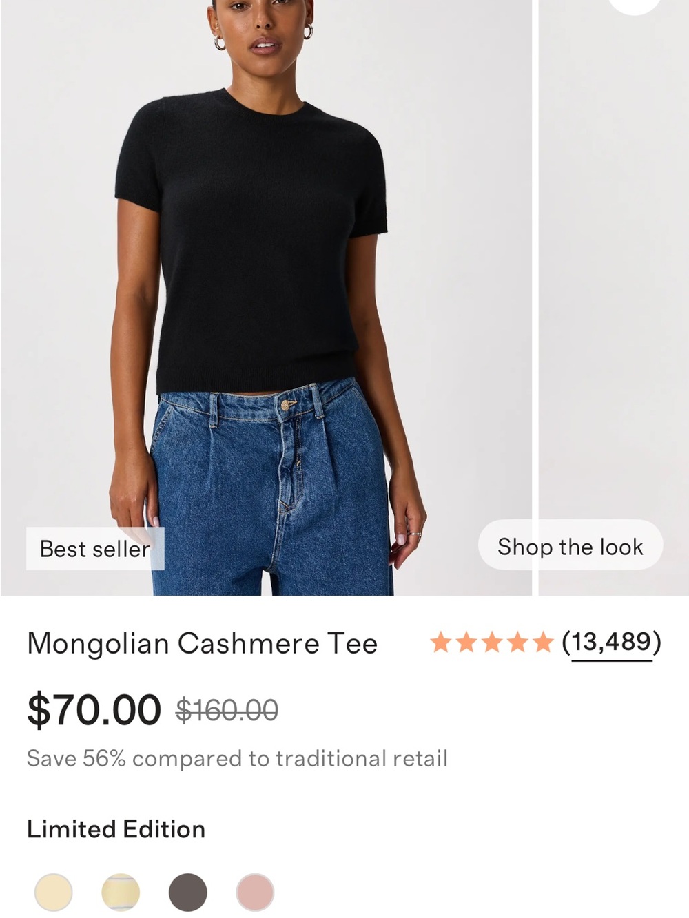 Quince Short-Sleeve Cashmere Tee - Black